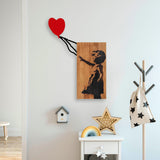 Decoratiune de perete lemn Banksy - 15, Nuc, 60x3x83 cm