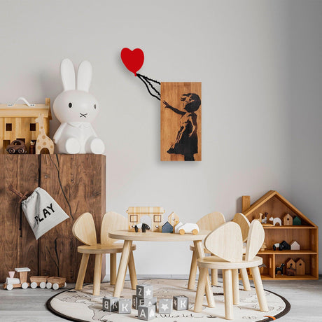 Decoratiune de perete lemn Banksy - 15, Nuc, 60x3x83 cm