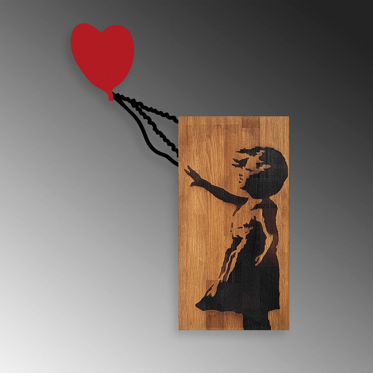 Decoratiune de perete lemn Banksy - 15, Nuc, 60x3x83 cm