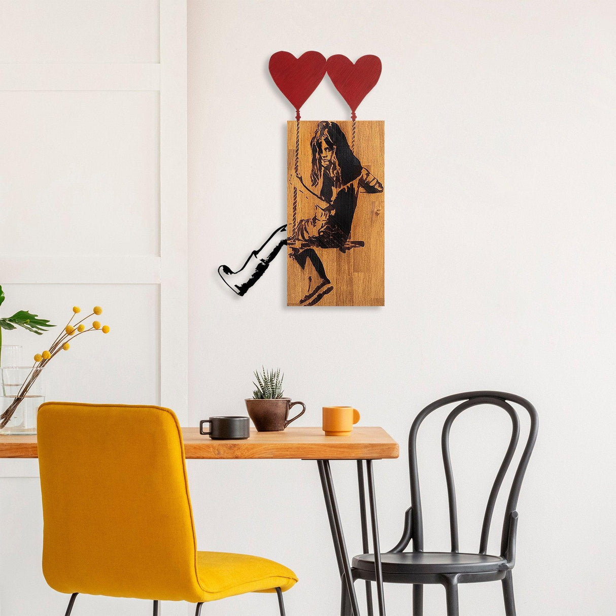Decoratiune de perete lemn Banksy - 18, Nuc, 80x3x50 cm