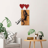 Decoratiune de perete lemn Banksy - 18, Nuc, 80x3x50 cm