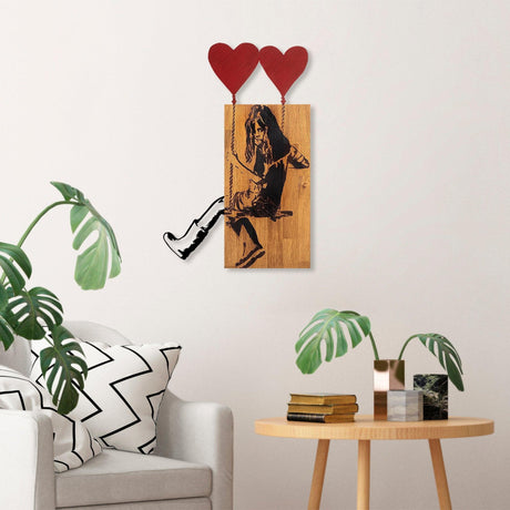 Decoratiune de perete lemn Banksy - 18, Nuc, 80x3x50 cm