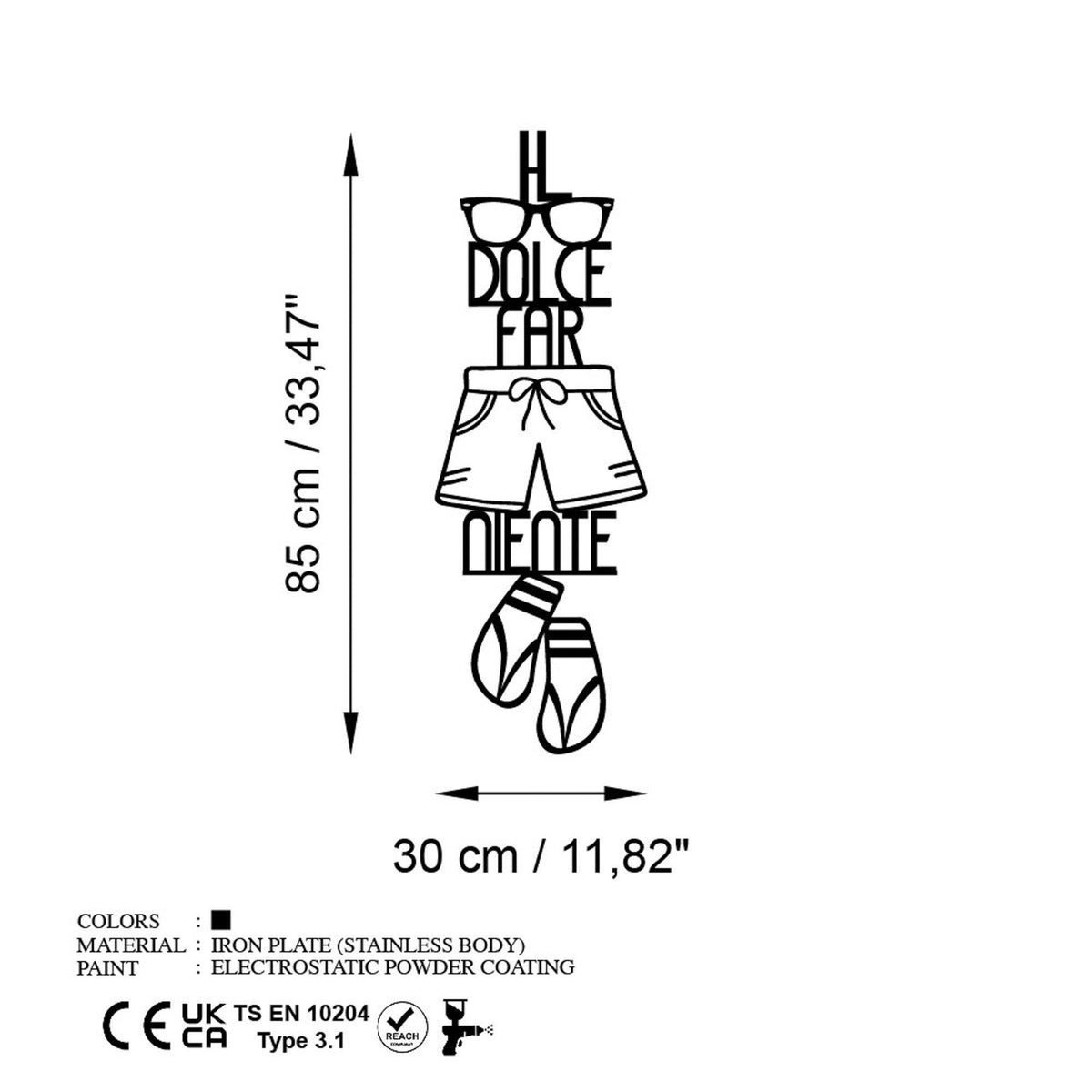 Decoratiune de perete Metal Dolce Far Niente 3, Negru, 30x85 cm, SKU 891TNL3457