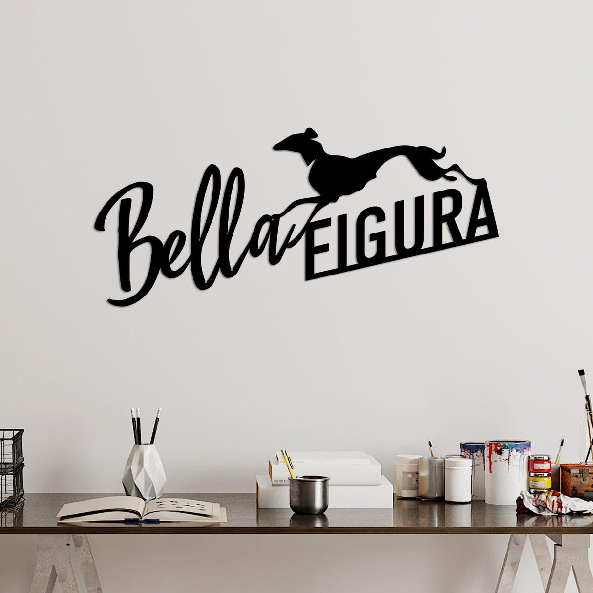 Decoratiune de perete Metal Bella Figura 3, Negru, 60x27 cm