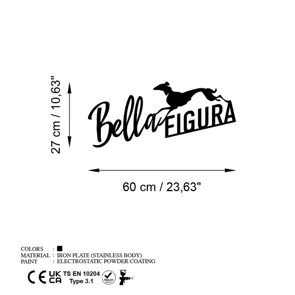 Decoratiune de perete Metal Bella Figura 3, Negru, 60x27 cm