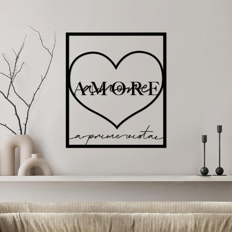 Decoratiune de perete Metal Amore Prima Vista 2, Negru, 49x56 cm