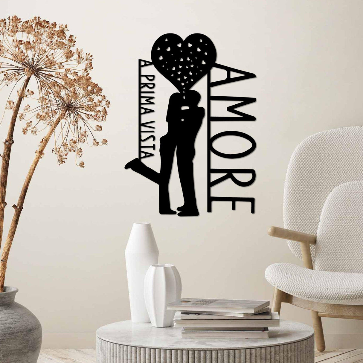 Decoratiune de perete Metal Amore Prima Vista 3, Negru, 40x56 cm