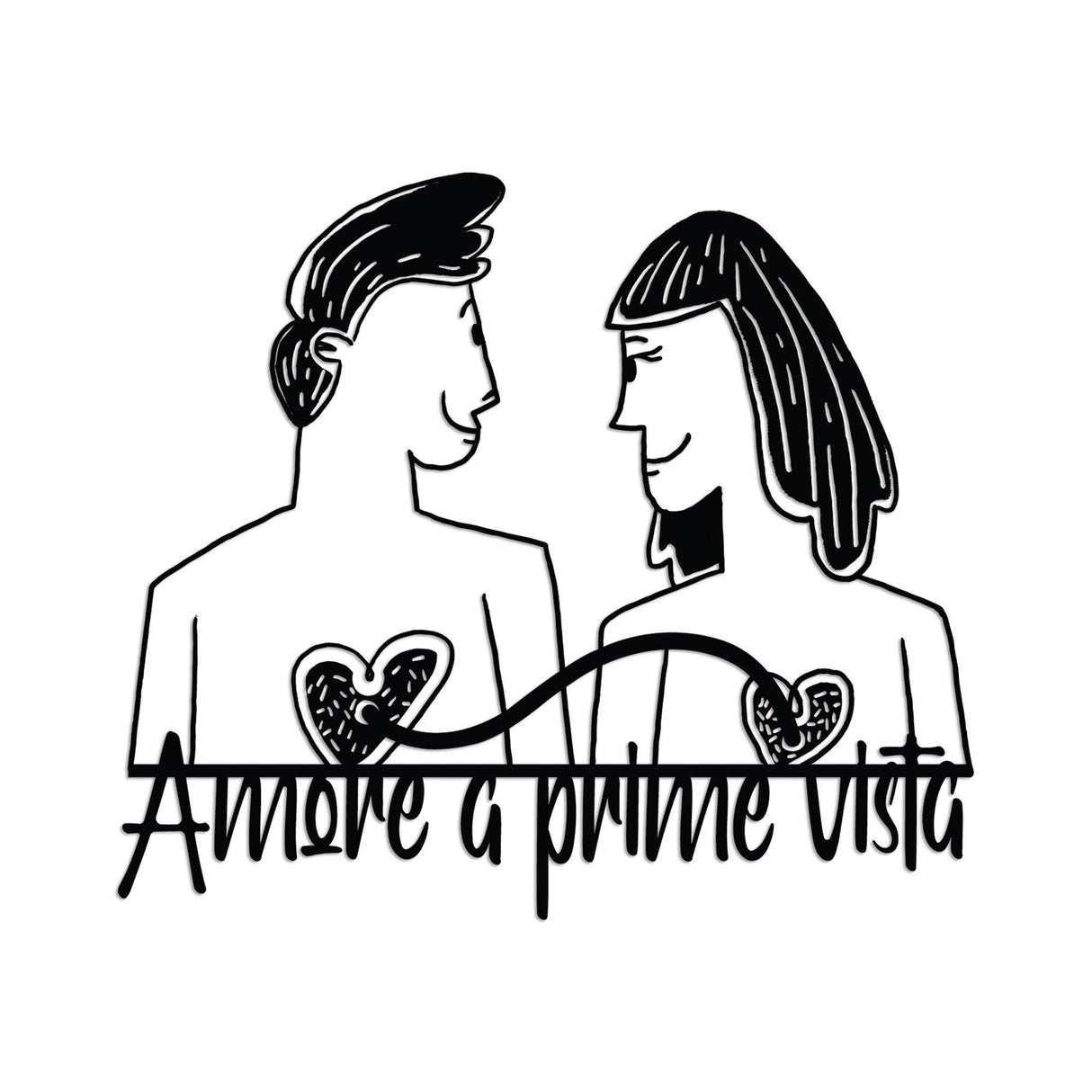Decoratiune de perete Metal Amore Prima Vista 5, Negru, 56x49 cm