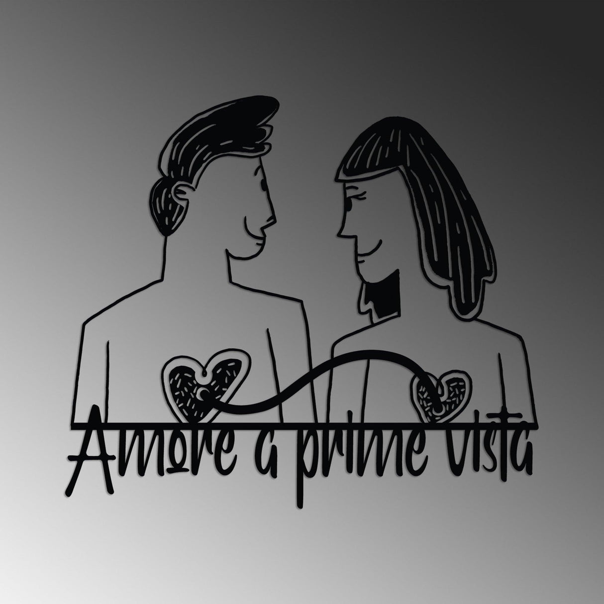 Decoratiune de perete Metal Amore Prima Vista 5, Negru, 56x49 cm