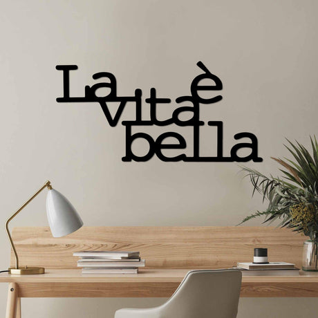 Decoratiune de perete Metal Vita E Bella 1, Negru, 60x30 cm