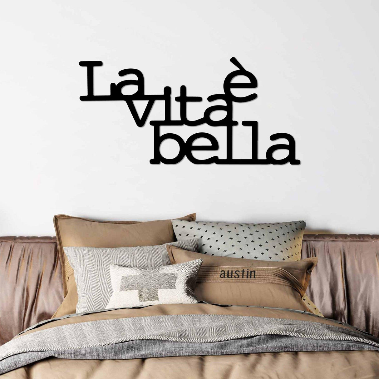 Decoratiune de perete Metal Vita E Bella 1, Negru, 60x30 cm