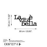 Decoratiune de perete Metal Vita E Bella 1, Negru, 60x30 cm
