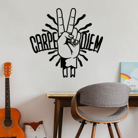 Decoratiune de perete Metal Carpe Diem 2, Negru, 56x54 cm
