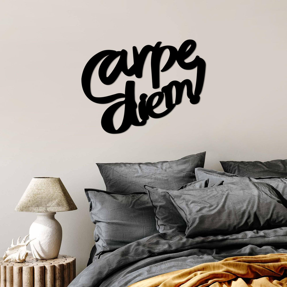 Decoratiune de perete Metal Carpe Diem 5, Negru, 56x42 cm