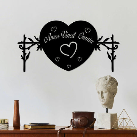 Decoratiune de perete Metal Omnia Vincit Amor 2, Negru, 60x30 cm