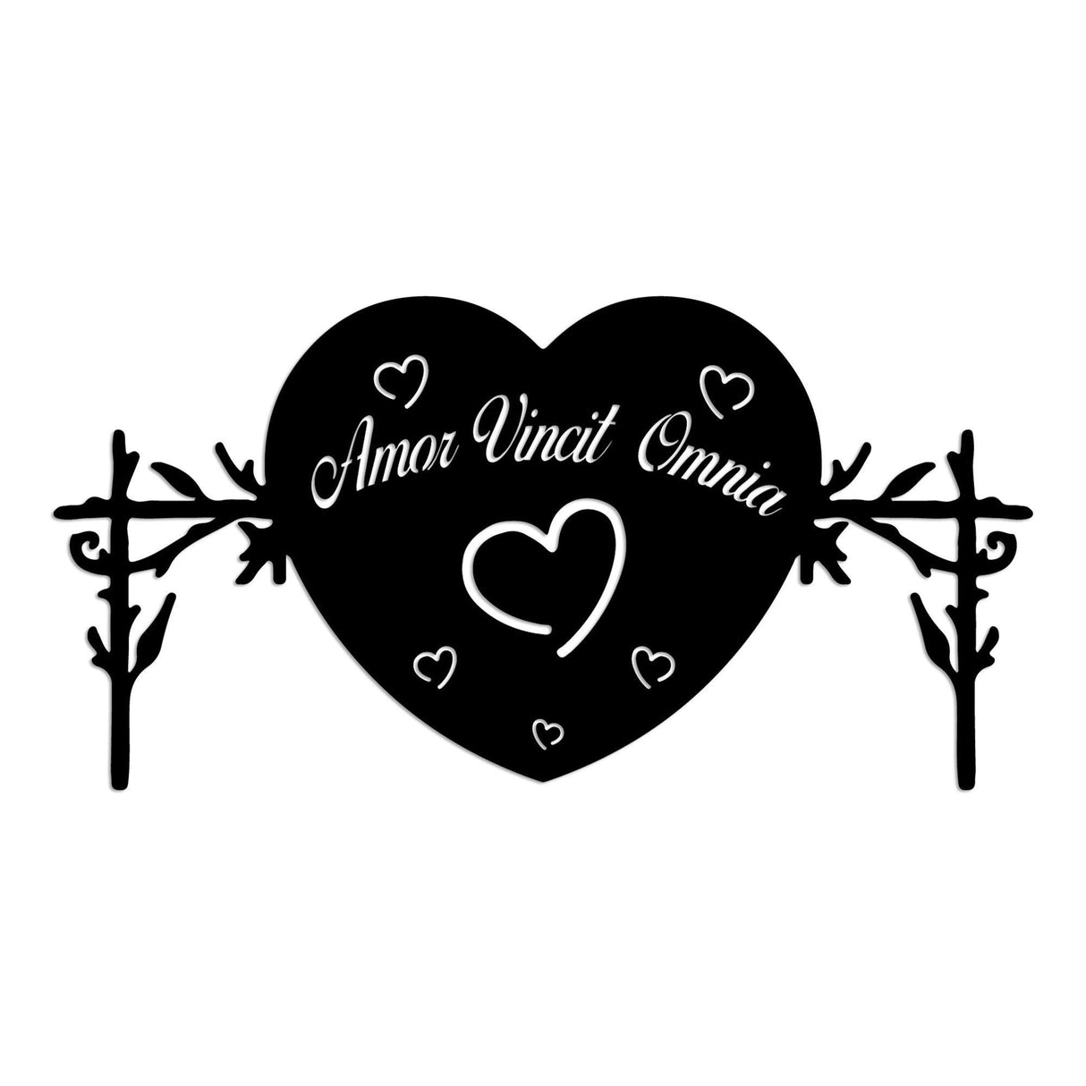 Decoratiune de perete Metal Omnia Vincit Amor 2, Negru, 60x30 cm