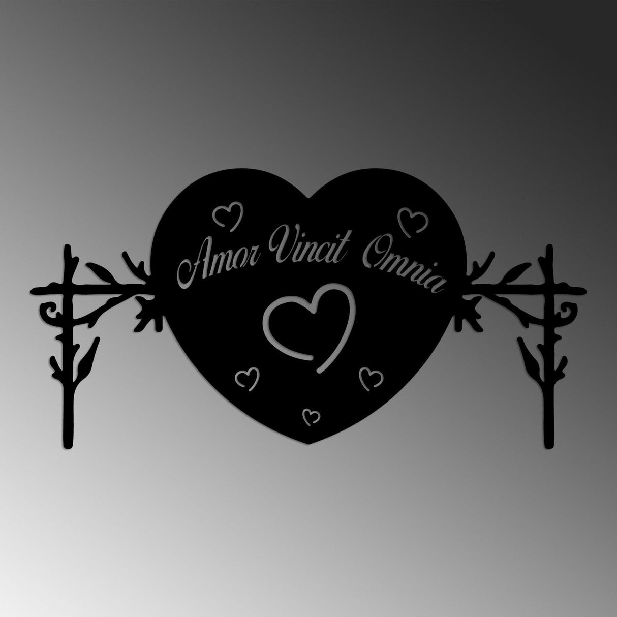 Decoratiune de perete Metal Omnia Vincit Amor 2, Negru, 60x30 cm