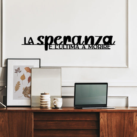 Decoratiune de perete Metal La Speranza 1, Negru, 86x14 cm