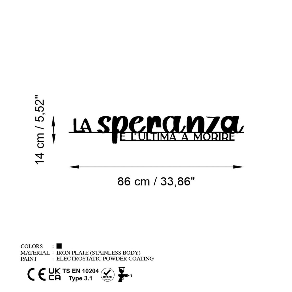 Decoratiune de perete Metal La Speranza 1, Negru, 86x14 cm