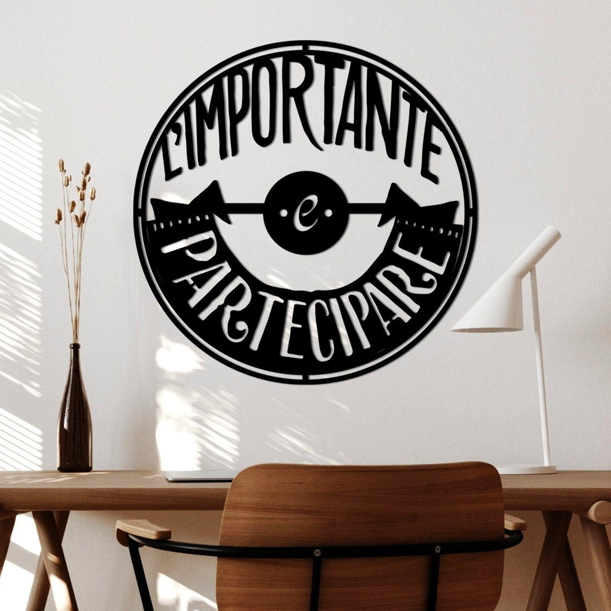 Decoratiune de perete Metal Limportante Partecipare 1, Negru, 56x56 cm