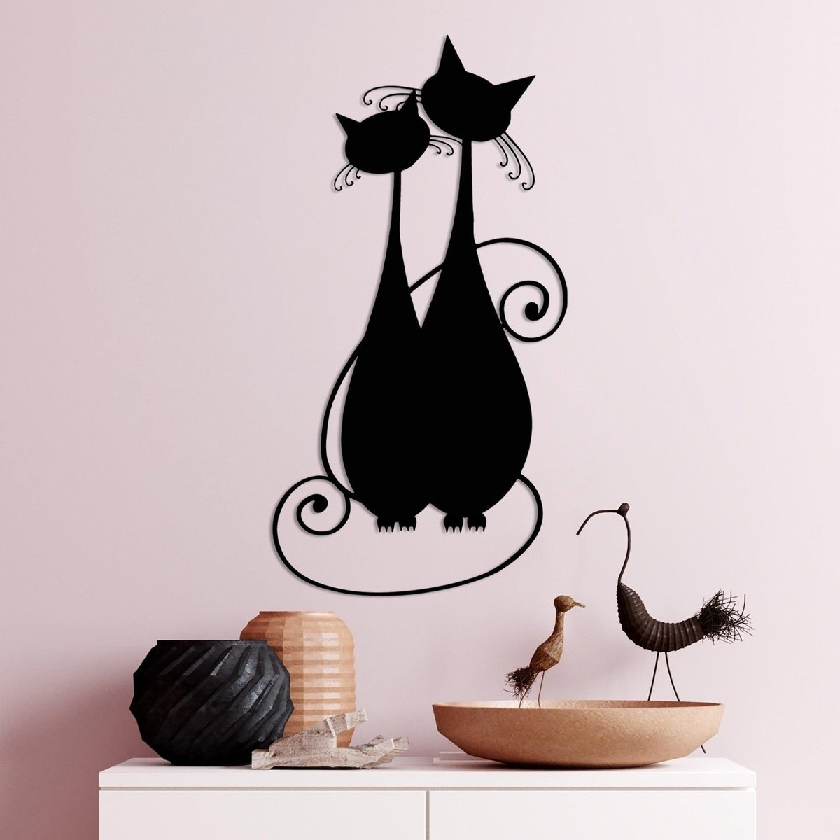 Decoratiune de perete Metal Cat 10, Negru, 30x60 cm, SKU 891TNL3531