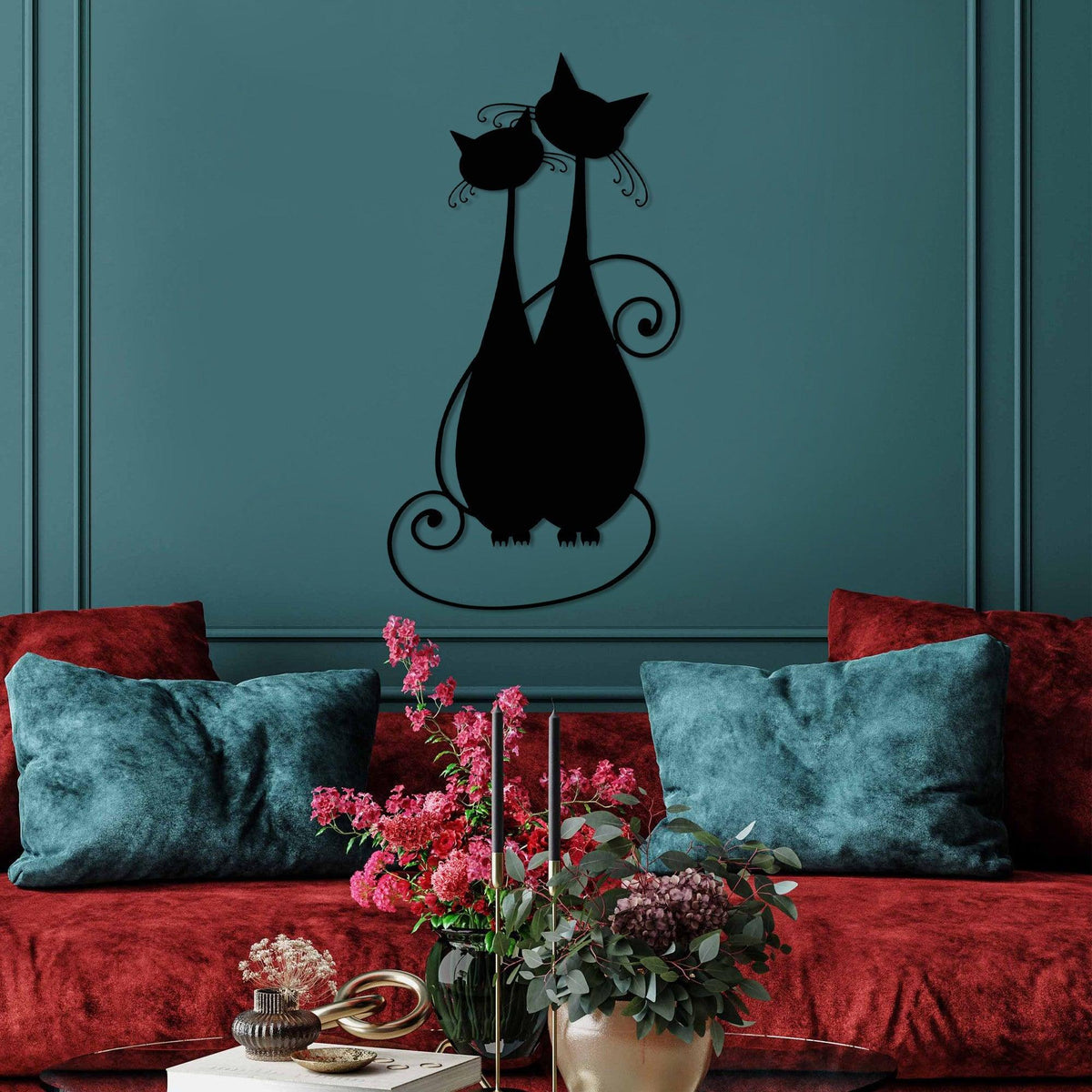 Decoratiune de perete Metal Cat 10, Negru, 30x60 cm, SKU 891TNL3531