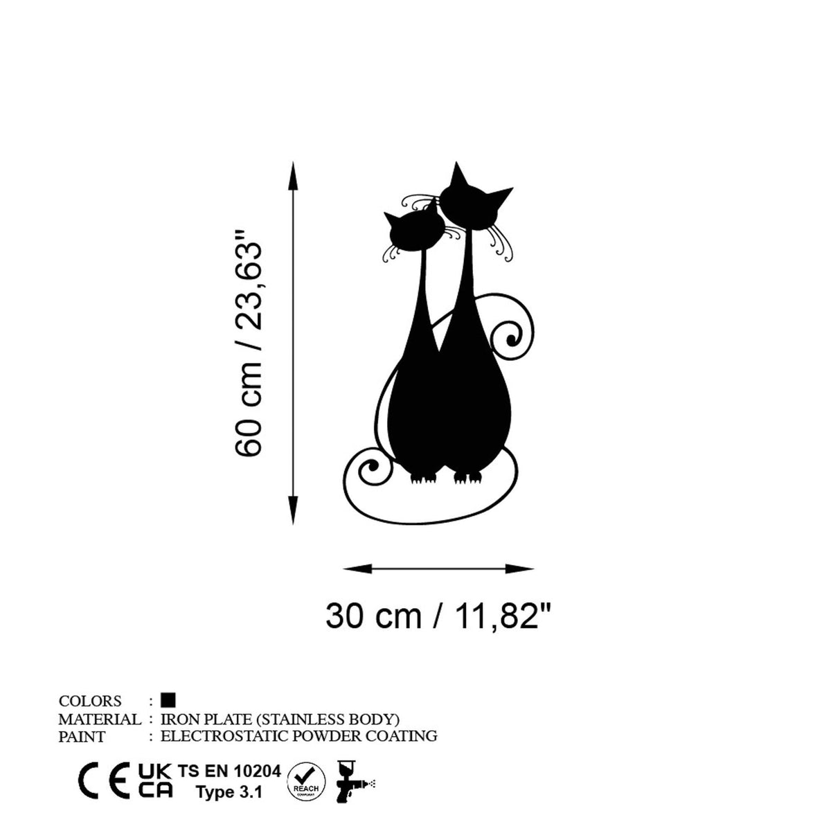 Decoratiune de perete Metal Cat 10, Negru, 30x60 cm, SKU 891TNL3531