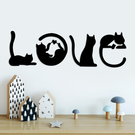 Decoratiune de perete Metal Cat 11, Negru, 60x19 cm