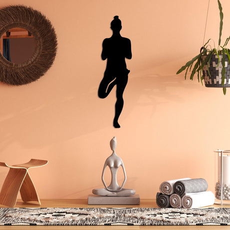 Decoratiune de perete Metal Yoga 2, Negru, 18x60 cm