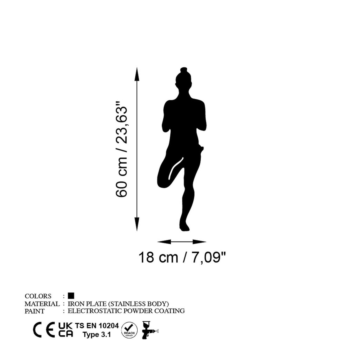 Decoratiune de perete Metal Yoga 2, Negru, 18x60 cm