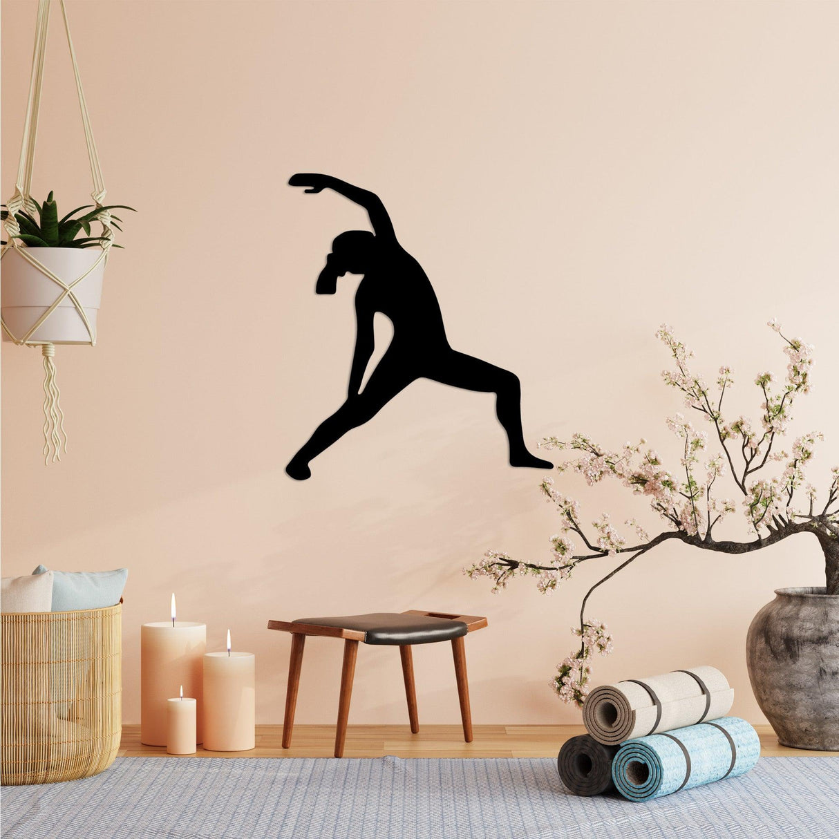Decoratiune de perete Metal Yoga 5, Negru, 48x55 cm