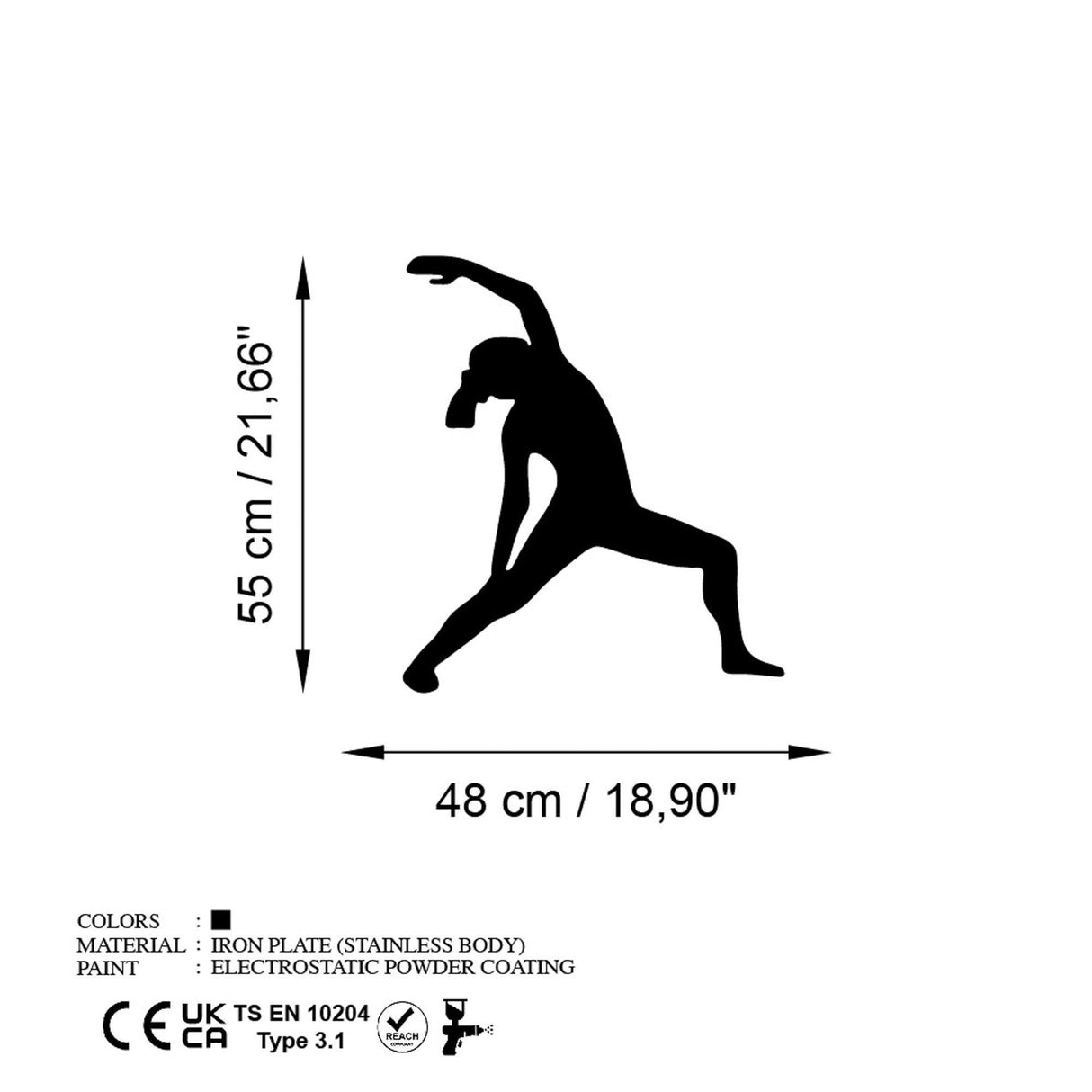 Decoratiune de perete Metal Yoga 5, Negru, 48x55 cm