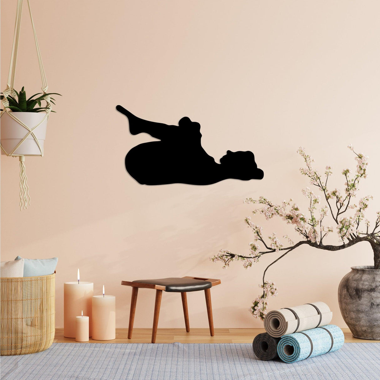 Decoratiune de perete Metal Yoga 8, Negru, 60x33 cm