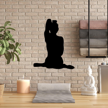 Decoratiune de perete Metal Yoga 9, Negru, 45x55 cm