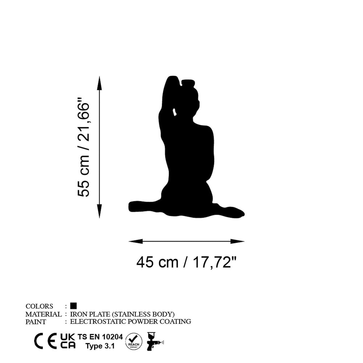 Decoratiune de perete Metal Yoga 9, Negru, 45x55 cm