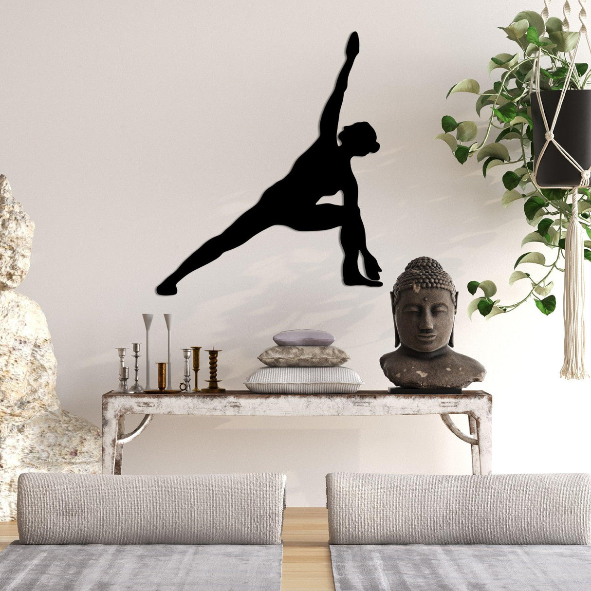 Decoratiune de perete Metal Yoga 13, Negru, 47x55 cm