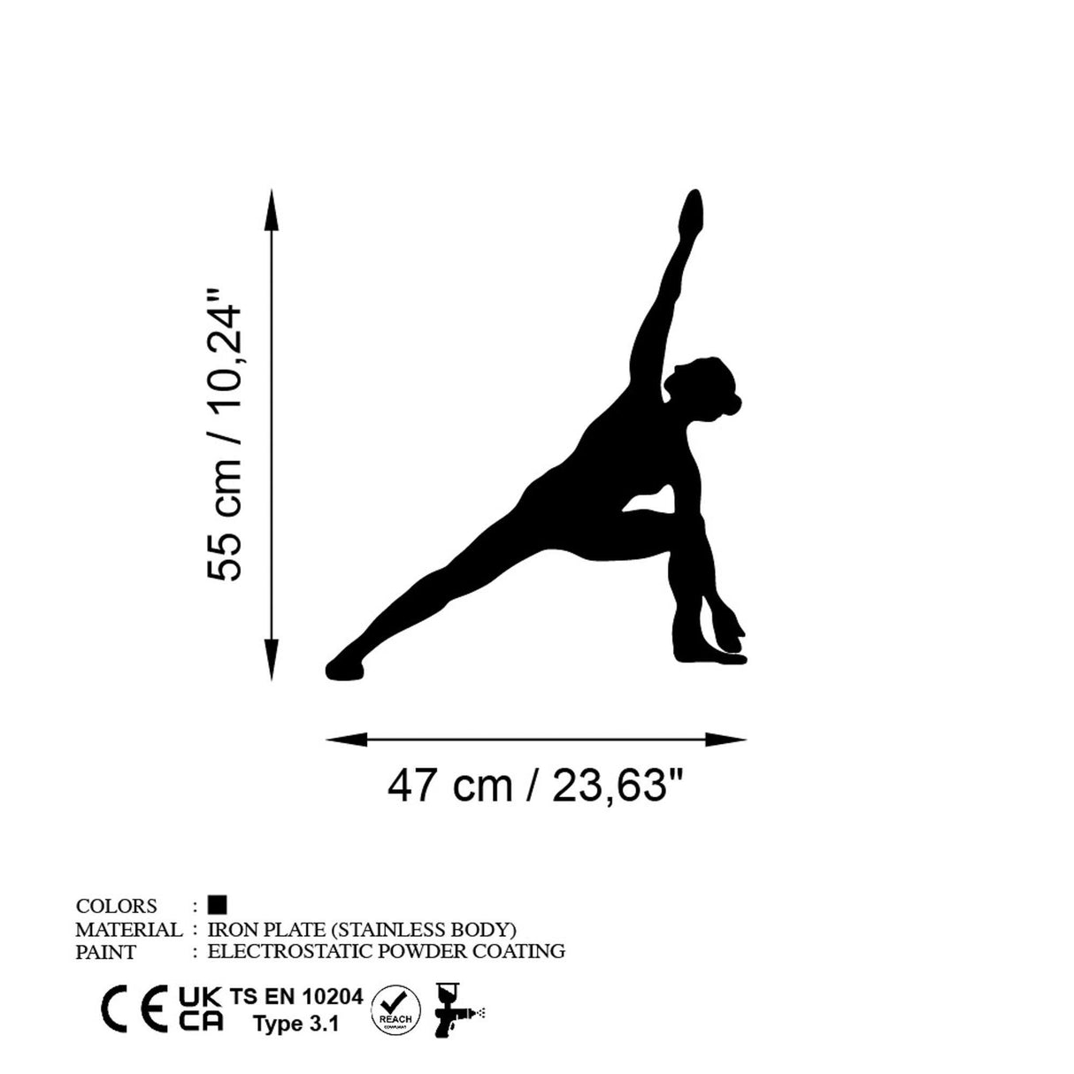 Decoratiune de perete Metal Yoga 13, Negru, 47x55 cm