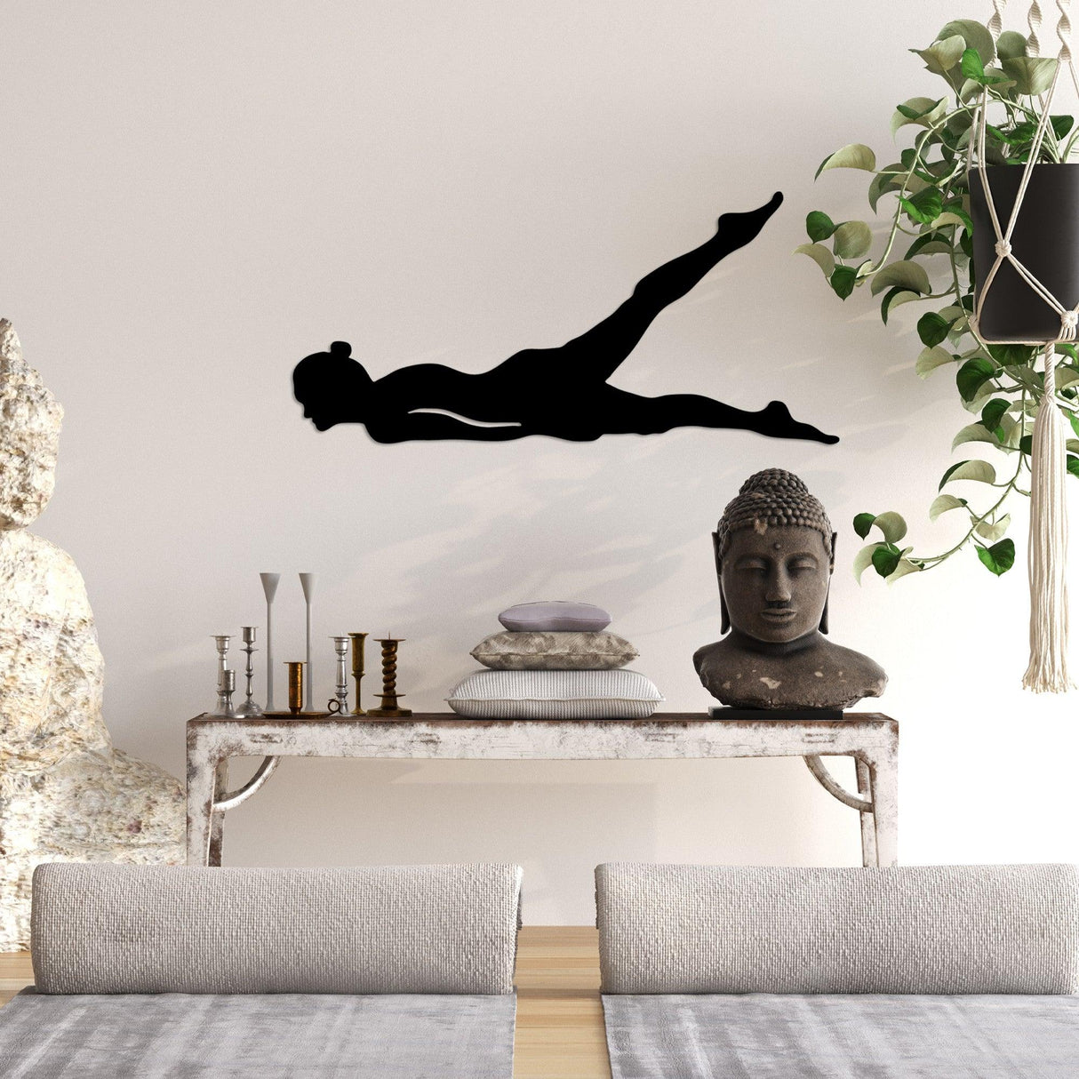Decoratiune de perete Metal Yoga 15, Negru, 60x28 cm