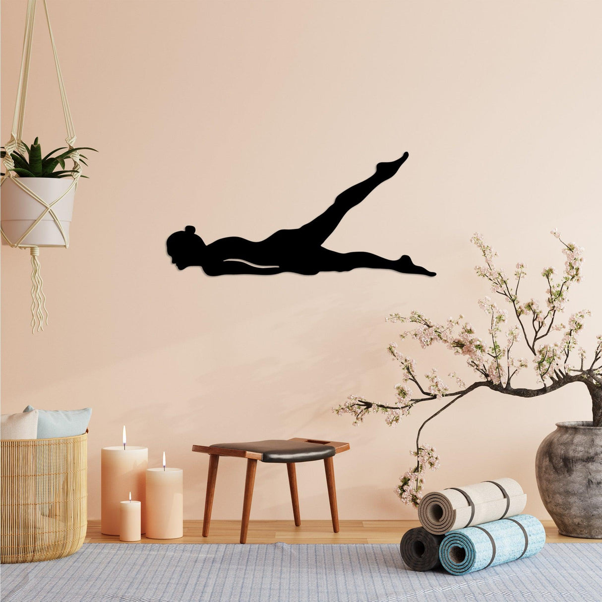 Decoratiune de perete Metal Yoga 15, Negru, 60x28 cm