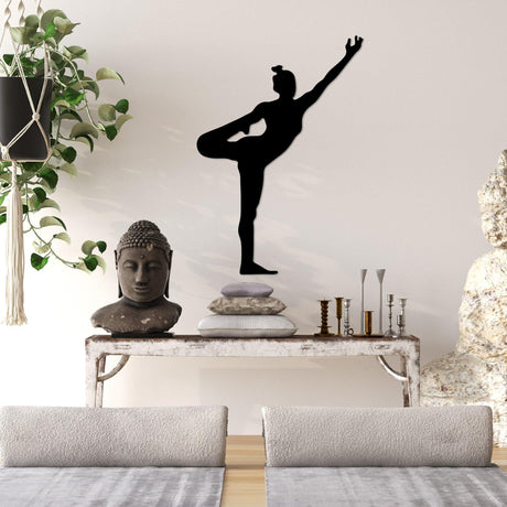 Decoratiune de perete Metal Yoga 19, Negru, 42x60 cm