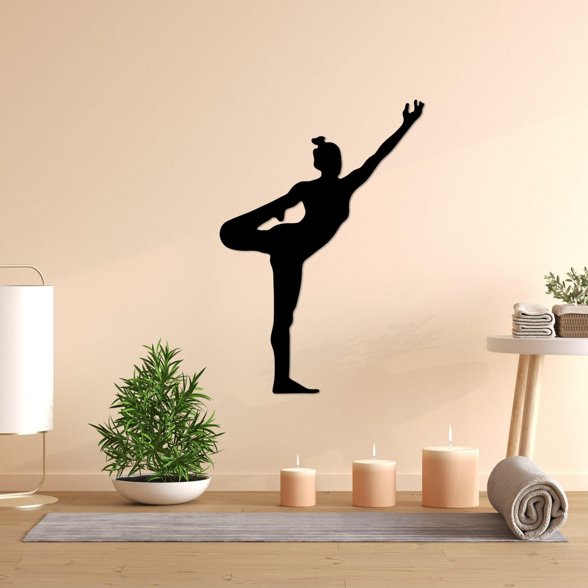 Decoratiune de perete Metal Yoga 19, Negru, 42x60 cm