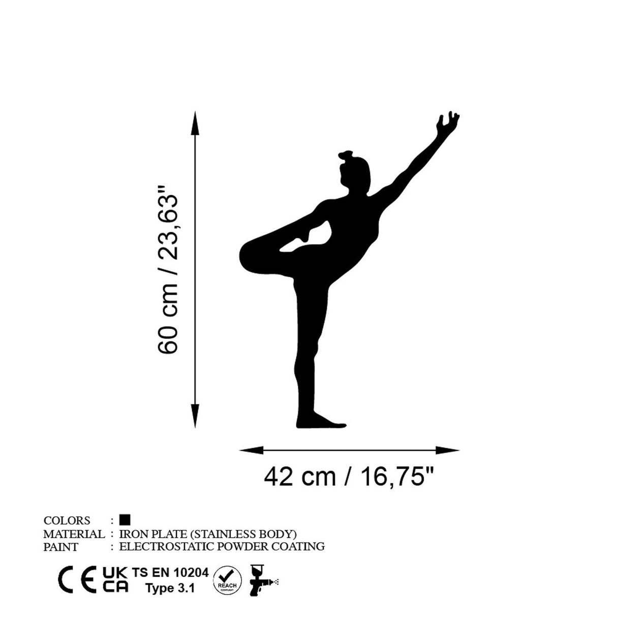 Decoratiune de perete Metal Yoga 19, Negru, 42x60 cm
