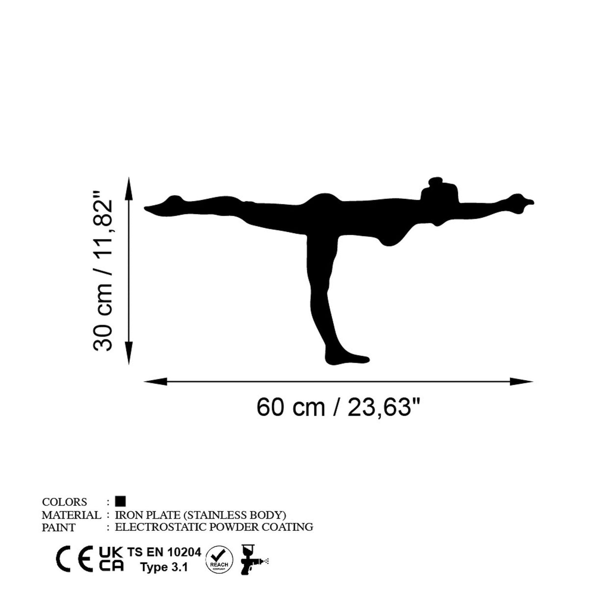 Decoratiune de perete Metal Yoga 24, Negru, 60x30 cm