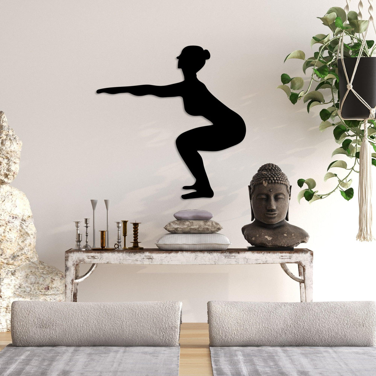 Decoratiune de perete Metal Yoga 27, Negru, 54x55 cm