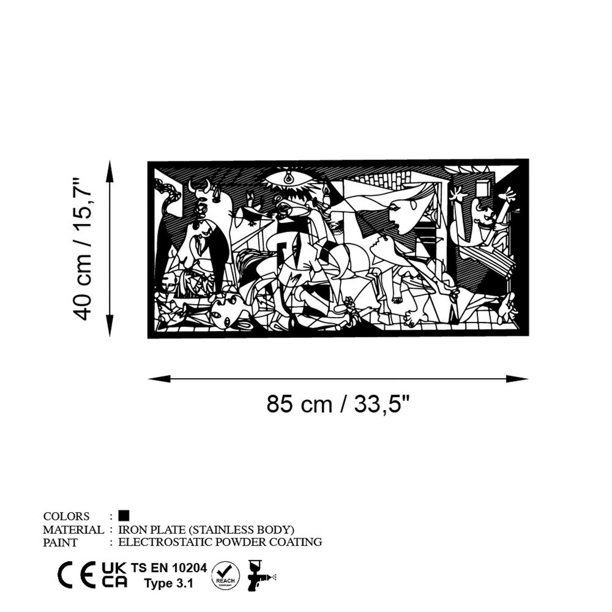 Decoratiune de perete Metal Pıcassso, Negru, 85x40 cm