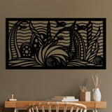 Decoratiune de perete Metal Ocean, Negru, 85x40 cm