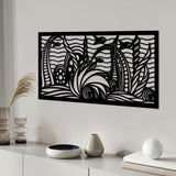 Decoratiune de perete Metal Ocean, Negru, 85x40 cm