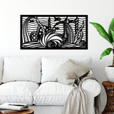Decoratiune de perete Metal Ocean, Negru, 85x40 cm