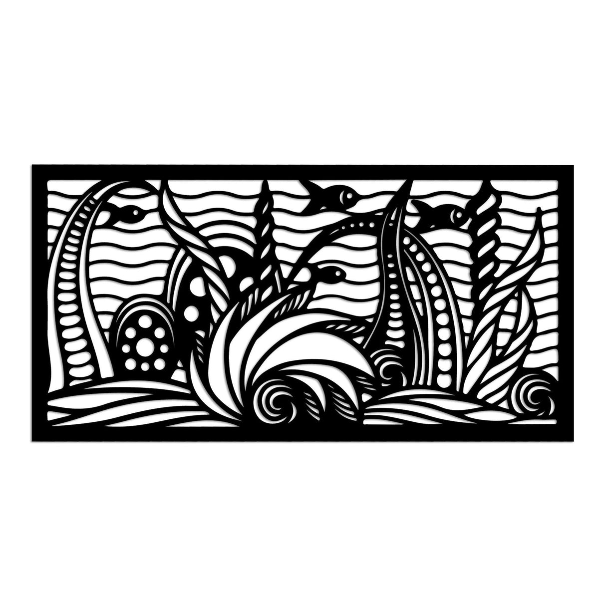 Decoratiune de perete Metal Ocean, Negru, 85x40 cm
