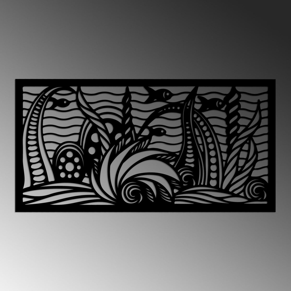 Decoratiune de perete Metal Ocean, Negru, 85x40 cm